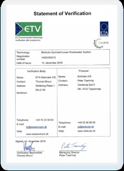 ETV certifikat fra Miljøstyrelsen