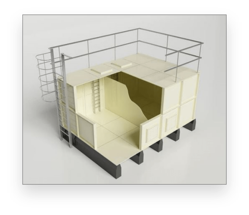 3D diagram af modulopbygget paneltank med flangesamlinger