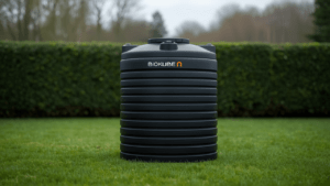 Sort samletank med BioKube logo